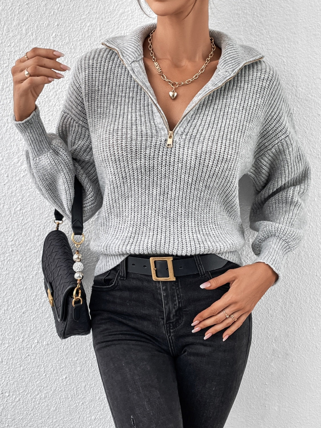 Honey Half Zip Dropped Shoulder Sweater LizAly s Boutique