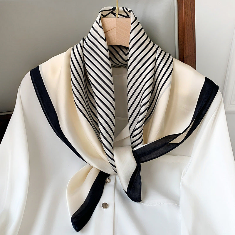 Women's Fashionable Striped Imitation Silk Small Square Scarf