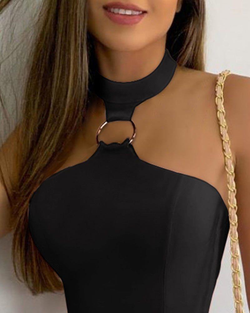 Women's Stand Collar Halter Sleeveless Top