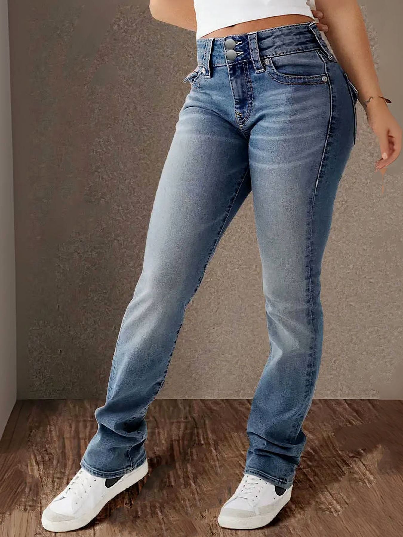 Spring And Summer New Women's Stretch Washed High Waist Jeans Casual Jeans