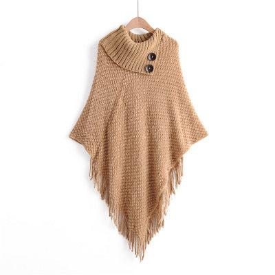 Lapel two buckle tassel cloak sweater