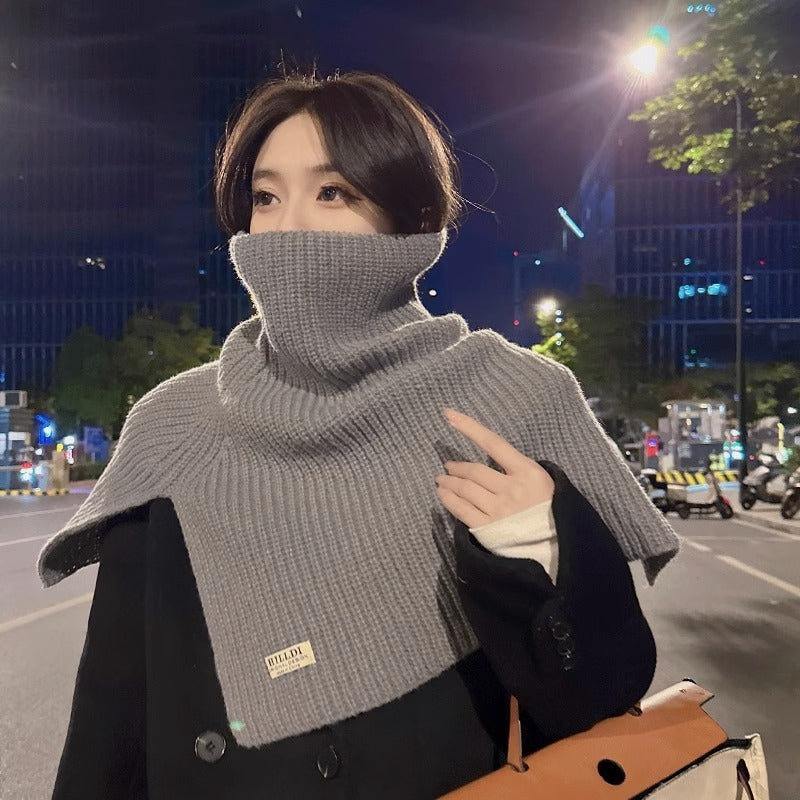 Fashionable With Side-slit Turtleneck Shawl Knitted Scarf Cold-proof Warm