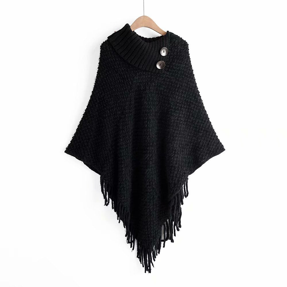 Lapel two buckle tassel cloak sweater