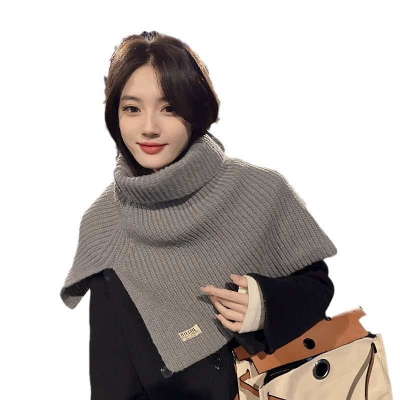 Fashionable With Side-slit Turtleneck Shawl Knitted Scarf Cold-proof Warm