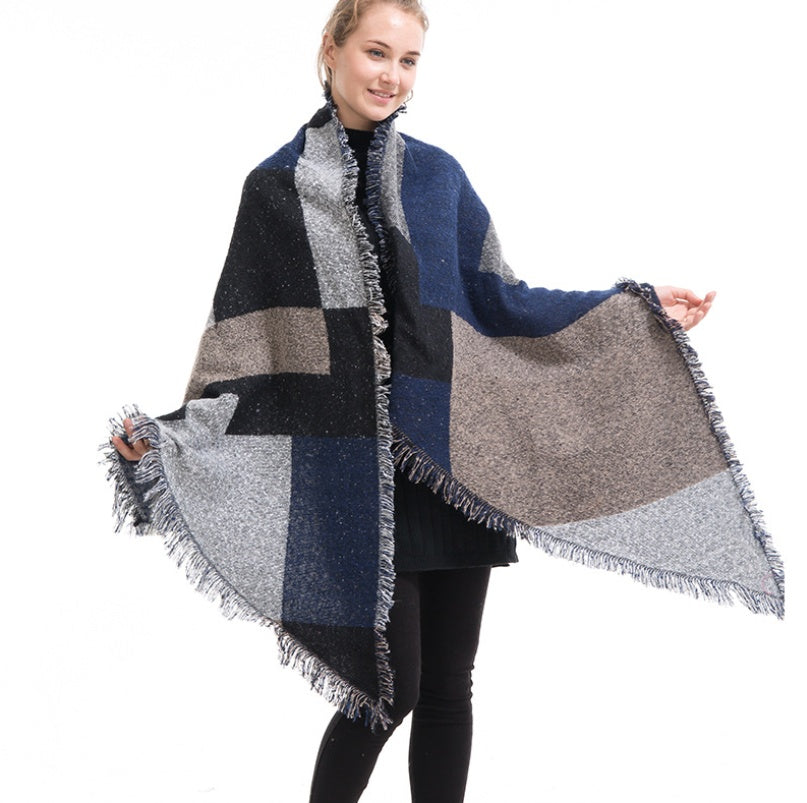 Foreign trade hot women's cashmere scarf plaid shawl warm thick autumn and winter European station cross-border supply wholesale