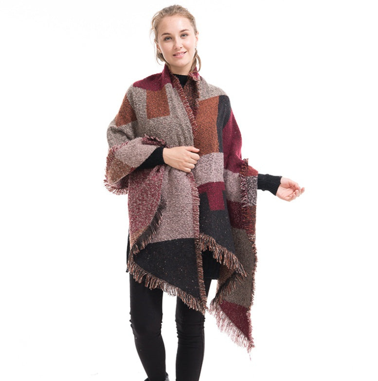 Foreign trade hot women's cashmere scarf plaid shawl warm thick autumn and winter European station cross-border supply wholesale