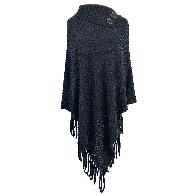 Lapel two buckle tassel cloak sweater