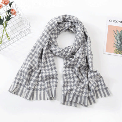 Autumn And Winter Black And White Houndstooth Scarf Artificial Cashmere Shawl Tassel