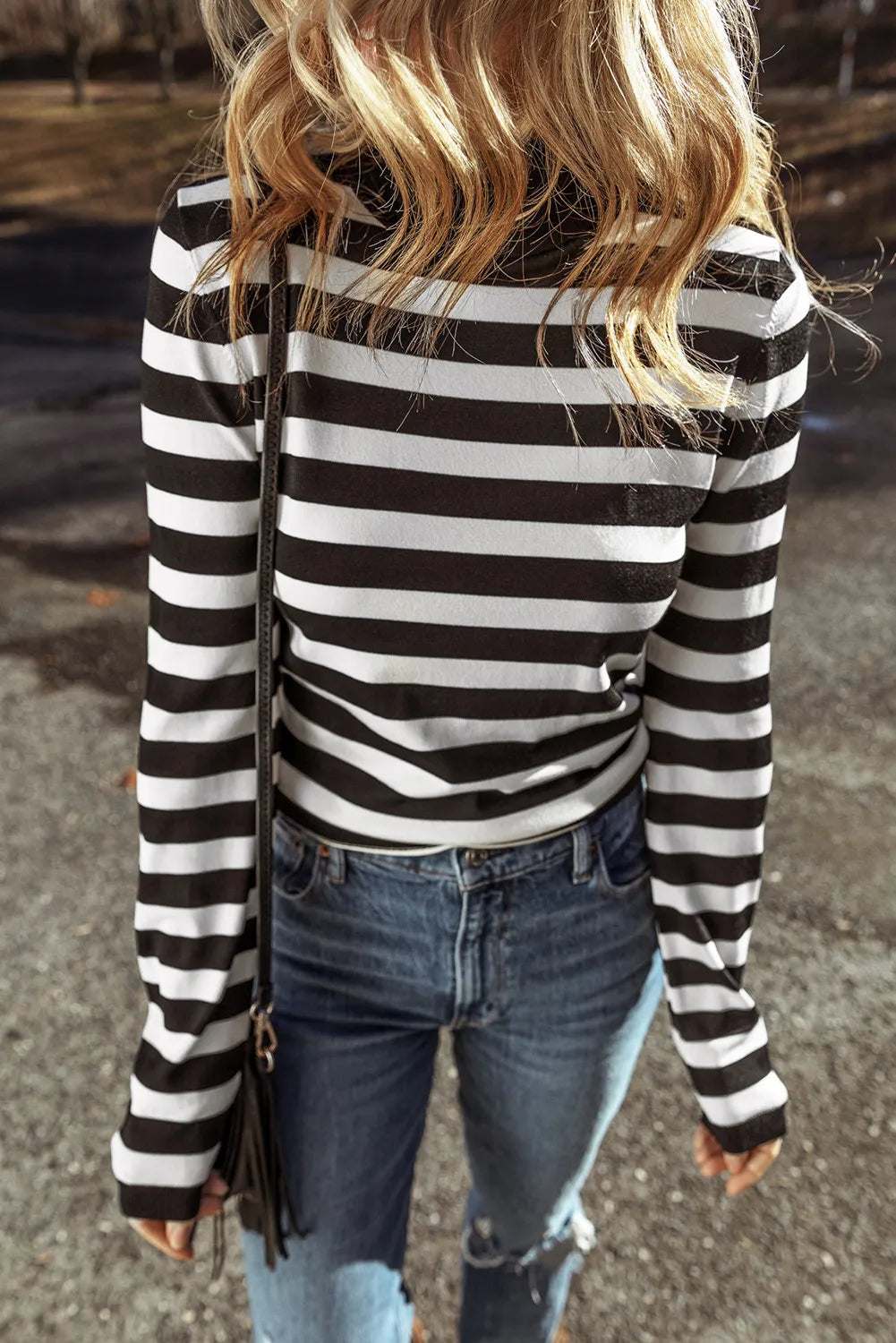 Striped Turtleneck Long Sleeve Knit Top