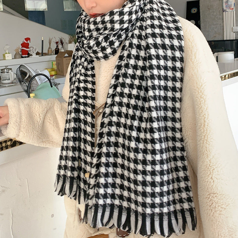 Autumn And Winter Black And White Houndstooth Scarf Artificial Cashmere Shawl Tassel