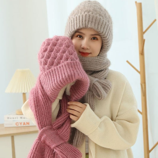 Popular Brushed And Padded Hats Scarf Double Layer Warm Wool Knitted