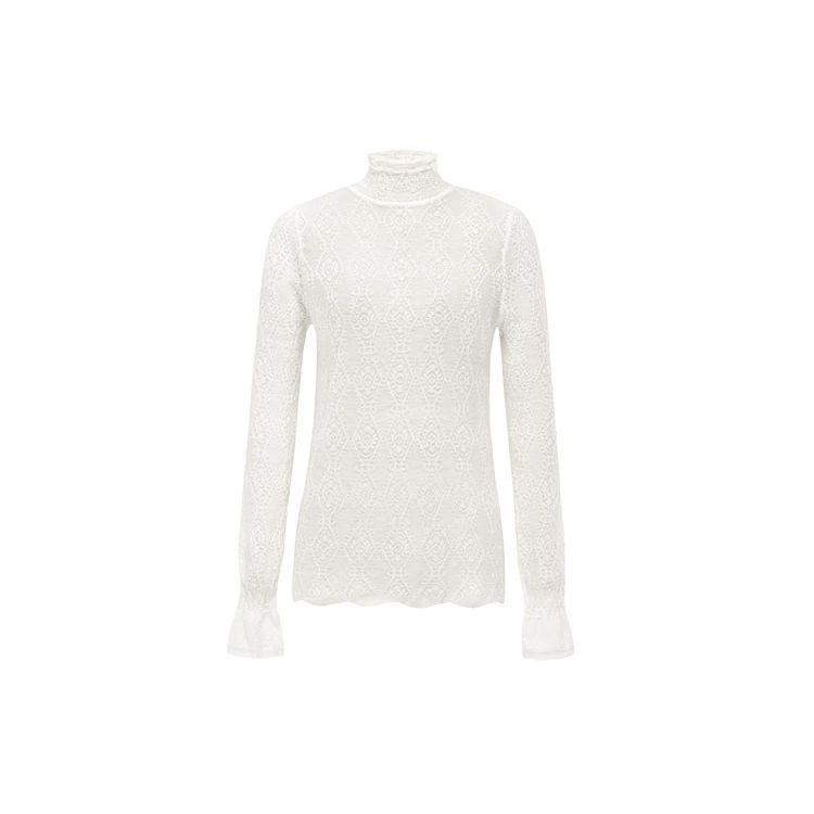 Women's Lace Cutout Half Turtleneck Worsted Wool Sweater