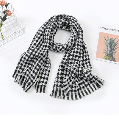 Autumn And Winter Black And White Houndstooth Scarf Artificial Cashmere Shawl Tassel