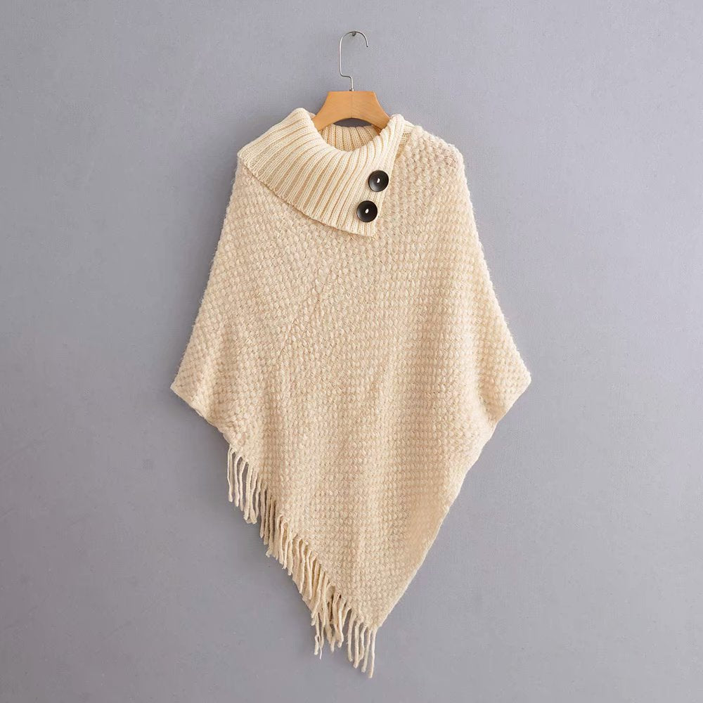 Lapel two buckle tassel cloak sweater