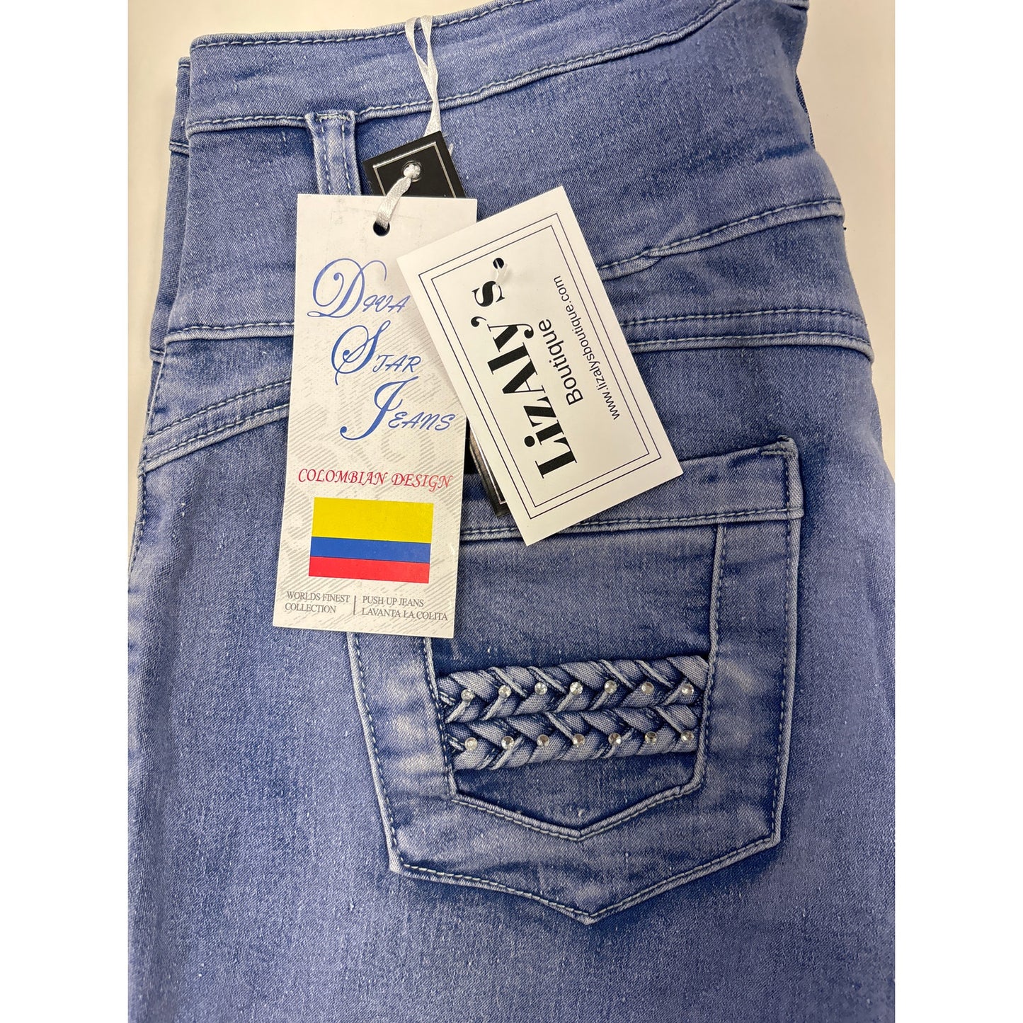 New Diva Star Stretch Blue Colombian Designed Push up Skinny Jeans-Size 15