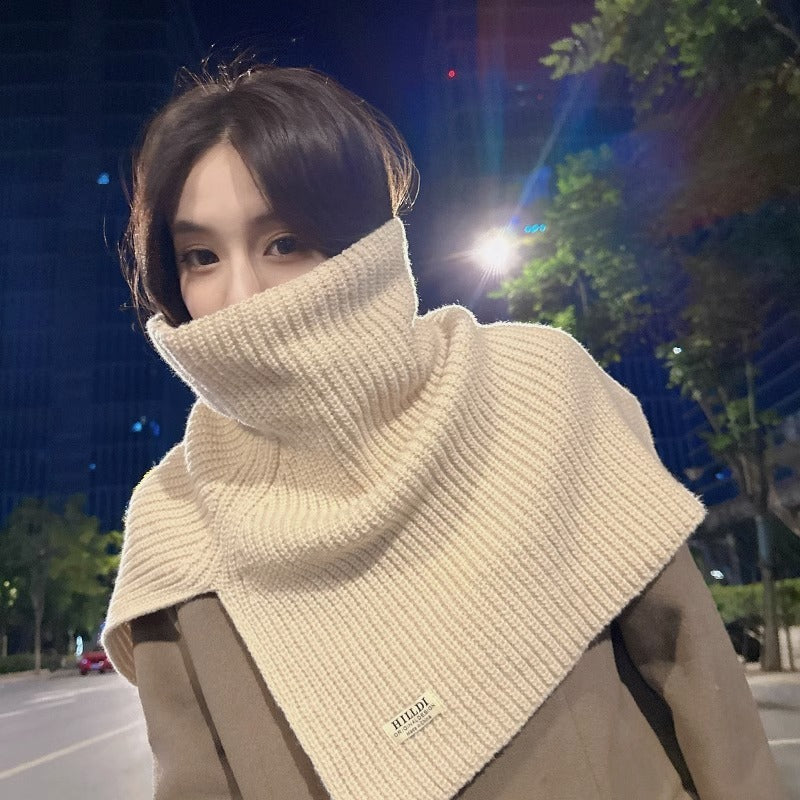 Fashionable With Side-slit Turtleneck Shawl Knitted Scarf Cold-proof Warm