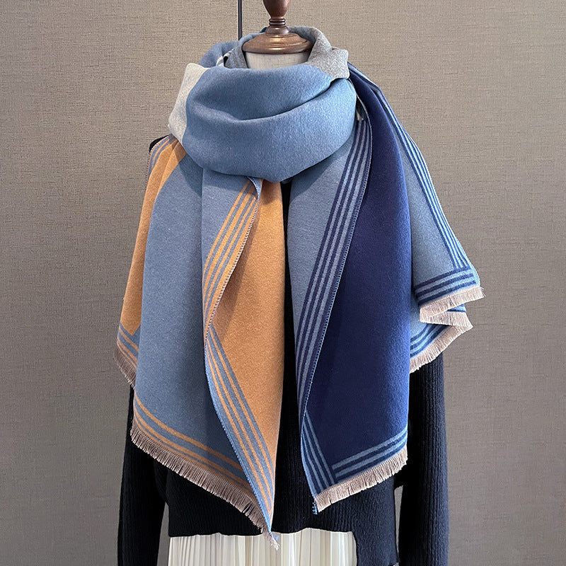 Color Matching Fashion Cashmere Thickened Scarf For Women Winter