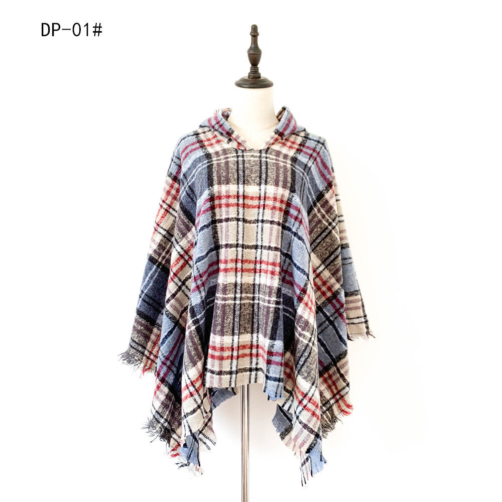 Spring Autumn And Winter Plaid Ribbon Cap Cape And Shawl