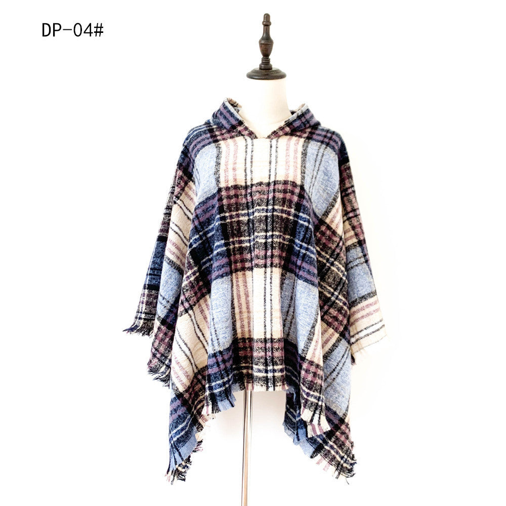 Spring Autumn And Winter Plaid Ribbon Cap Cape And Shawl