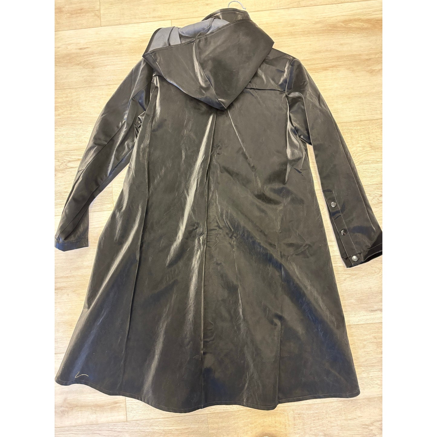 New GRACIA Black Leather Hooded Coat Size M